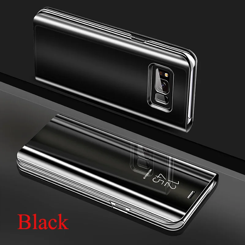 Умный зеркальный флип-чехол для samsung Galaxy A50 A70 A40 S10E S10 S9 S8 S7 S6 Edge Plus Note 8 9 10 Pro A10 A6 A8 J6 J8 плюс Чехол - Цвет: Black