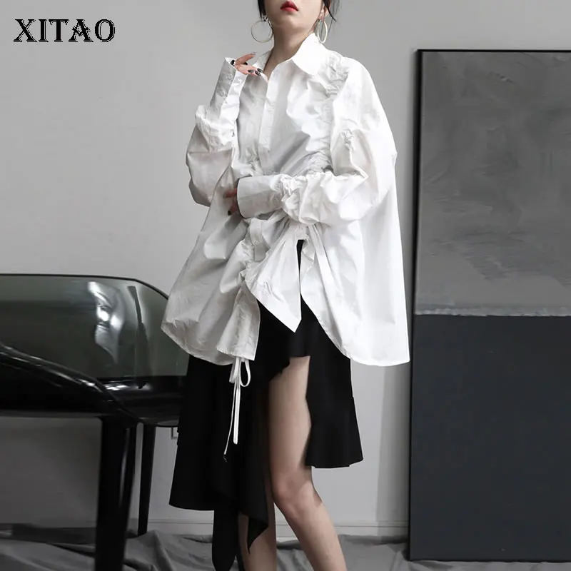 

XITAO Drawstring White Blouse Fashion New 2020 Spring Elegant Full Sleeve Single Breast Minority Casual Loose Shirt DMY2855