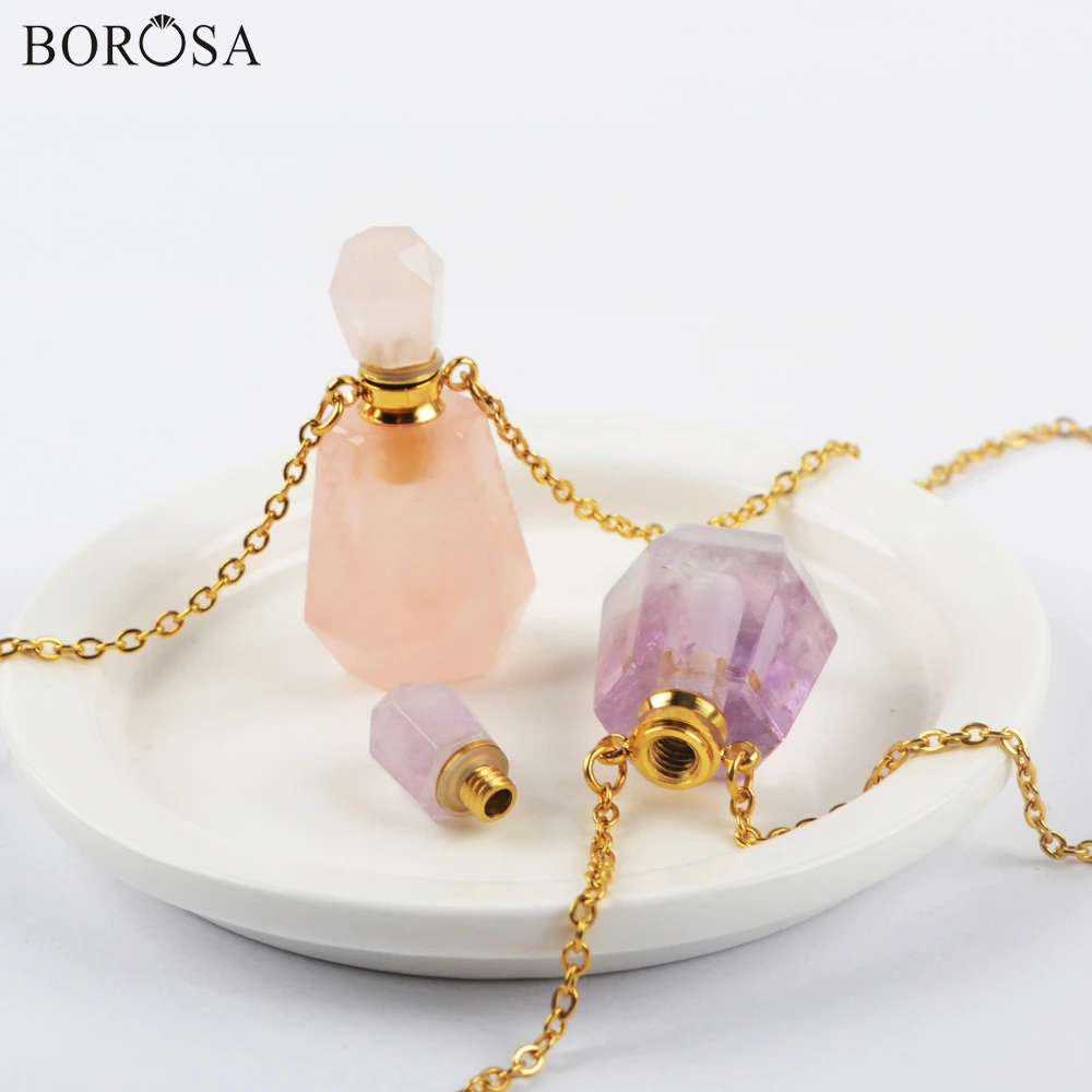 

BOROSA High Quality Turquoises Natural Gems Stones Perfume Bottle Necklace Diffuser Women Gift Lapis Crystal Necklace G1965-N