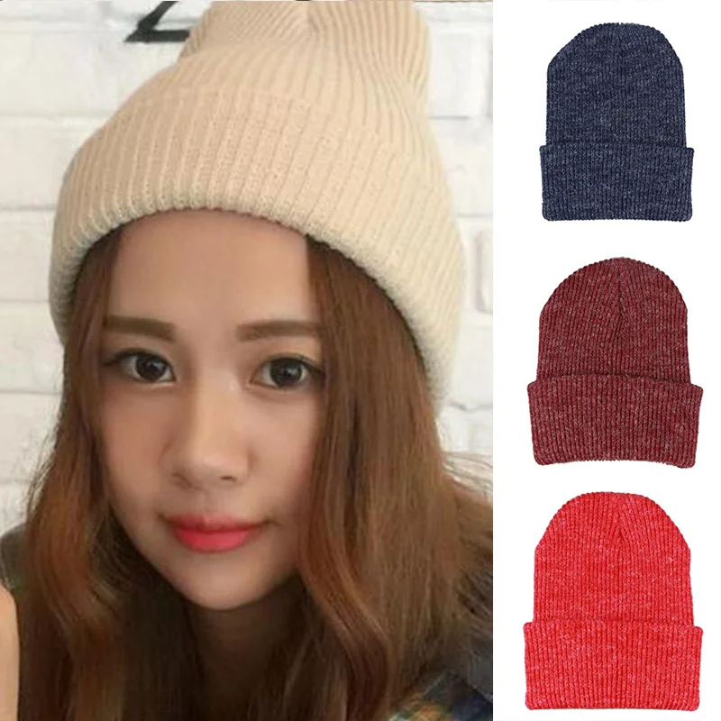 Autumn Winter Solid Color Men Women Wild Warm Wool Cap Women's Hat Knit Hat Head Warm Hats Ski Caps