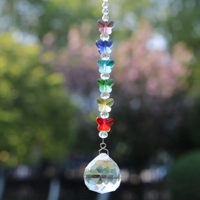 Rainbow Butterfly Crystal Suncatcher Chandelier Ball Prism Pendulum Pendant Gift 