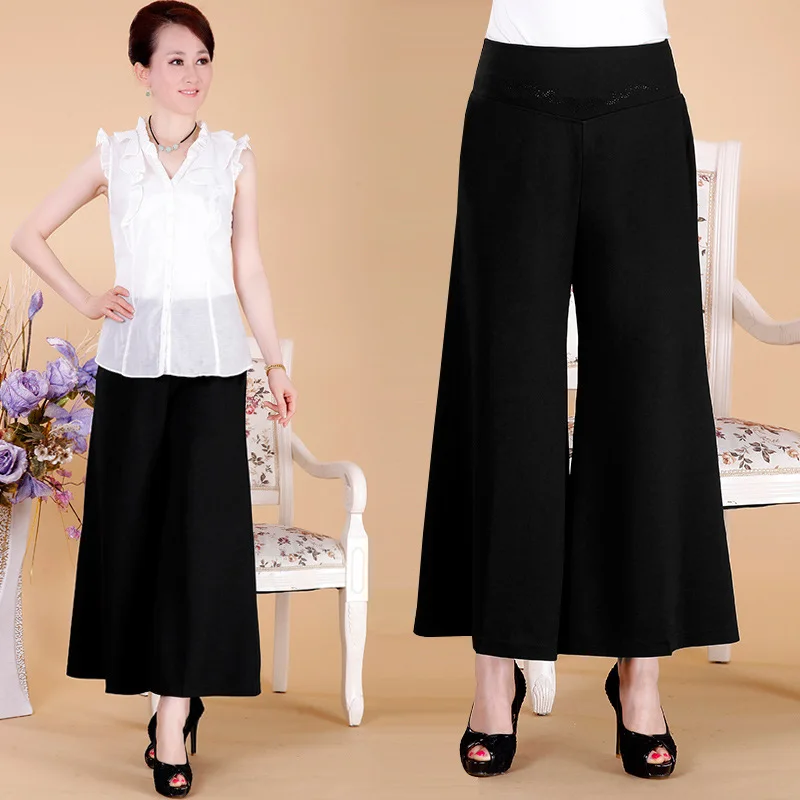 

Middle-aged Loose Pants Women's Summer Culottes Capri Pants Fashion Large Size Loose-Fit Middle-aged Women Dress Leg Casual Pant