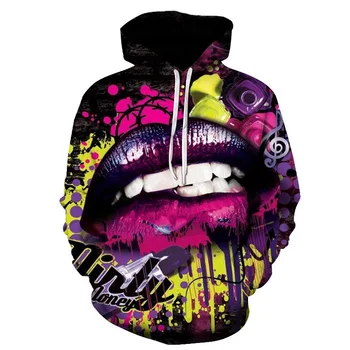 

2019 Movie Great Villain Character Joker Lips 3D Tie Dyeing Hoodie Clown Smile Plus Size Men Hoodie Sweatshirts Sueter Masculino