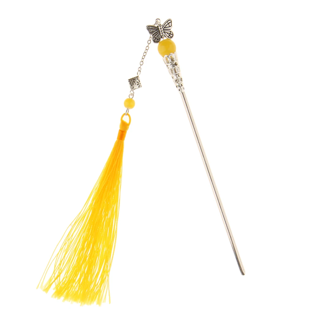 Retro Butterfly Hairpin Hair Stick Kanzashi Long Tassel Chignon for Kimono Hanfu Headwear Accessories