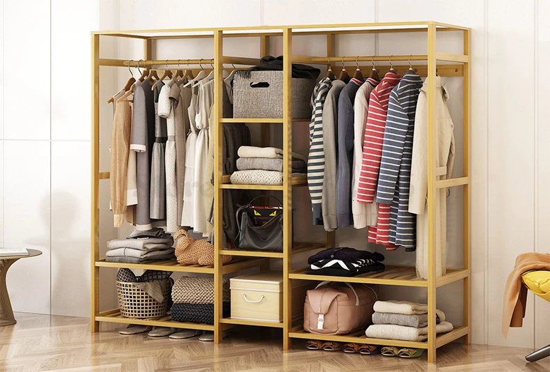 Wardrobe Simple Modern Economical Assembled Wardrobe Solid Wood Bedroom Space Simple Fabric Closet Single Adult