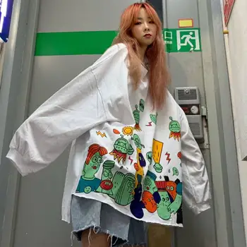 

Women Cartoon Autumn Sweatshirt Harajuku Frog Print Hoodie Tops Female Casual Cute White Hoodie Streetwear Female Kawaii Hoodies