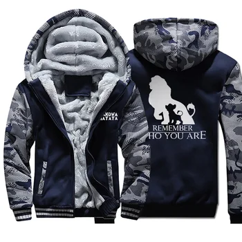 

Men hakuna matata hooded hoodie remember who you are print warm fleece big size camouflage jacket 2019 autumn winter tracksuits