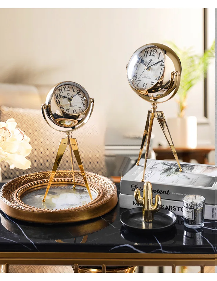 European Style Silent Retro Golden Desk Clock Living Room Decoration Creative Bedroom Light Luxury Metal Desk Clock Decoration Small 13.5 X 30 Cm 10 Undefined