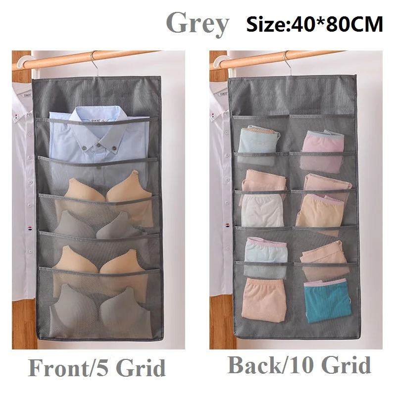 Сумка для хранения гардероба, Складной Подвесной органайзер, нижнее белье, бюстгальтер, носки, несколько карманов, сумка из ткани Оксфорд, сумка-Органайзер для хранения - Цвет: Grey 15 grid 1Piece