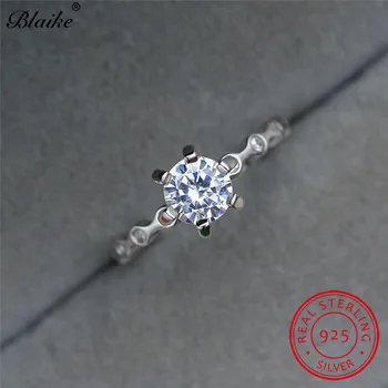 

Minimalist Round White Diamond Sapphire Stone Rings For Women 925 Sterling Silver Thin Ring Wedding Bands Crystal Zircon Jewelry