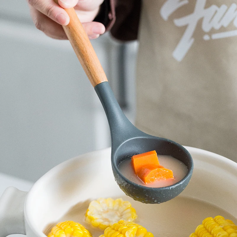 10/11/12/Set Silicone Kitchen Utensil Cooking Non-stick Spatula Shovel Tong Soup Ladle Wooden Handle Stainless Steel Storage Box