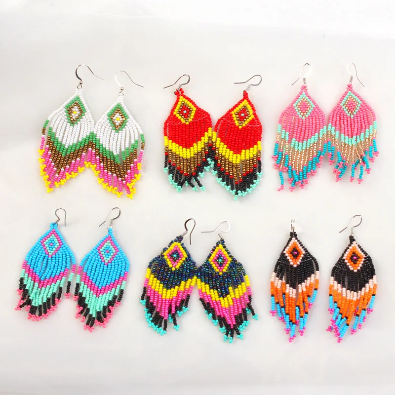 Bohemian style handmade beaded colorful Earrings Dangling and Drop Earrings