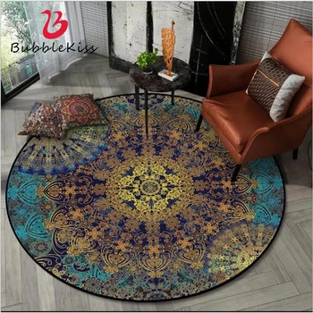 

Carpets for Living Room Vintage Flower Pattern Non-slip Round Carpet Area Rug for Living Room 100% Polyester Mechanical Wash