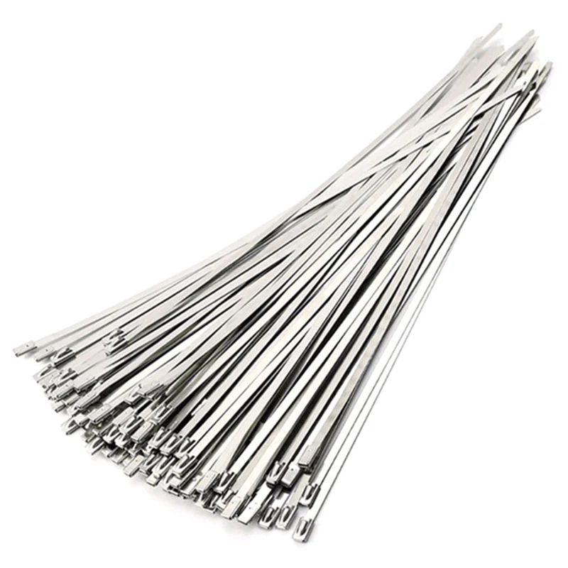

50Pcs 4.6X300Mm Stainless Steel Exhaust Pipe Wrap Coated Locking Cable Zip Ties Self-Locking Stainless Steel Cable Tie