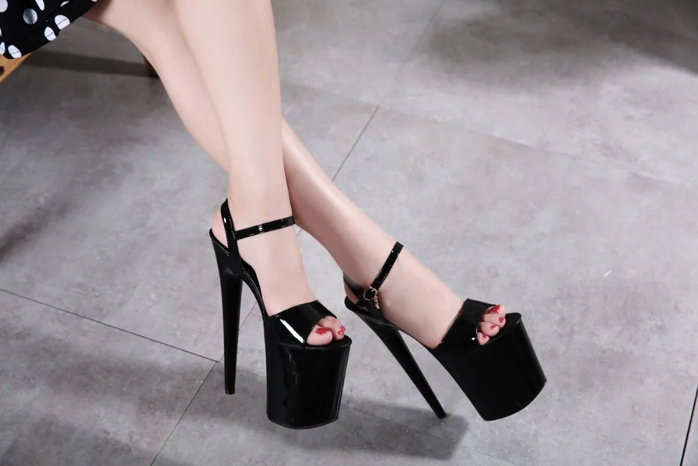 Модные пикантные сандалии-гладиаторы на высоком тонком каблуке 20 см летние женские туфли на платформе с открытым носком вечерние туфли на высоком каблуке для ночного клуба