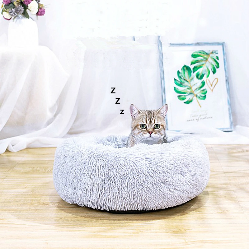 

Round Plush Cat Bed House Soft Long Plush Cat Bed Round Pet Dog Bed For Small Dogs Cats Nest Winter Warm Sleeping Bed Puppy Mat