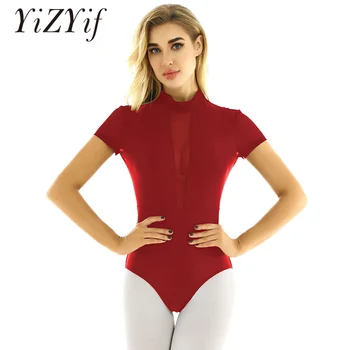 

Women Adults Ballet Dance Leotards One-piece Mock Neck Short Sleeves Open Back Leotard Gymnastics Bodysuit Ballet Dancewear