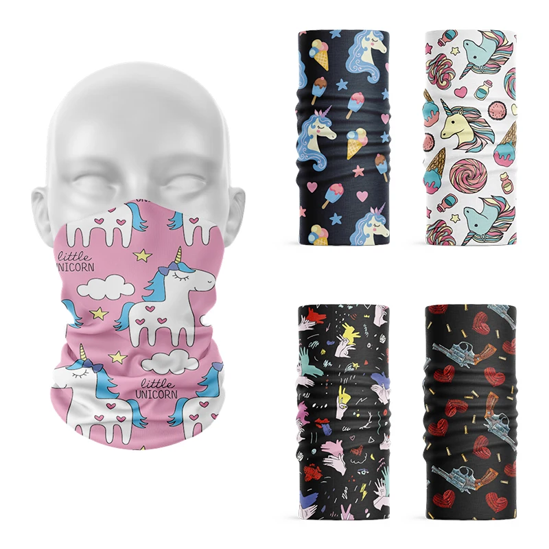 New Arrival Fashion Heart Unicorn Hijab Scarf Headband Skull Magic Sports Headscarf Unisex Hiking Scarf Dustproof Headwear Buffe