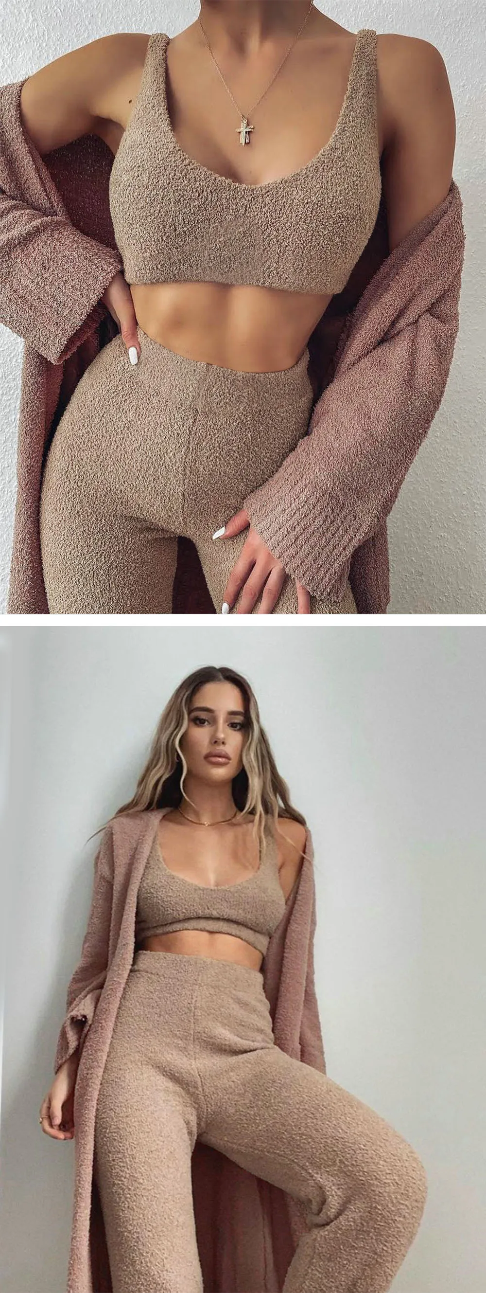 2PCS/Sets Sexy Fluffy Suits Velvet Plush Hooded Sleepwear Shorts+Crop Top Women Tracksuit Casual Sports Set Overalls Sweatshirts