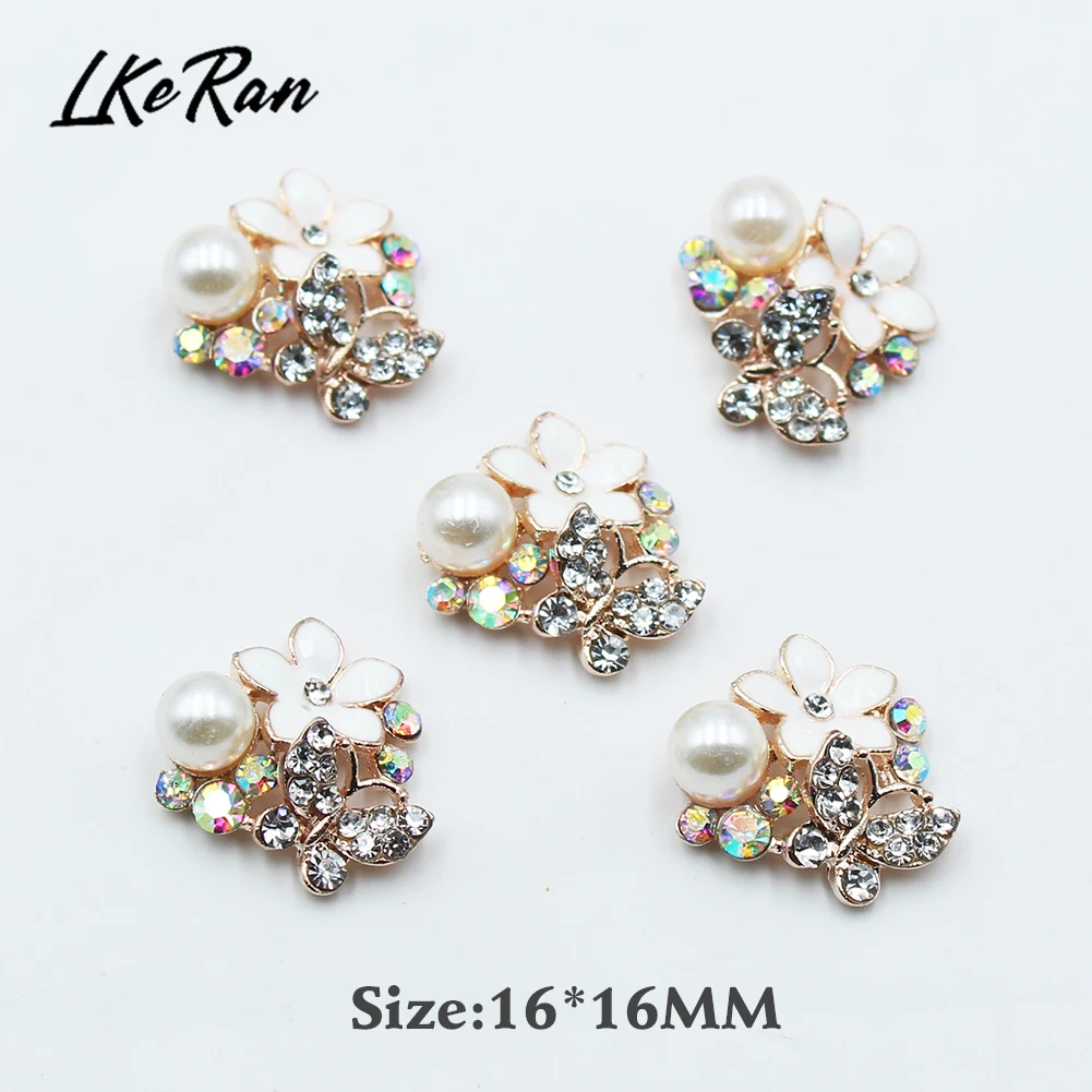 

Shiny 16mm 10Pcs Crystal Butterfly Flower Buttons DIY Flat Back Craft Embellishments Rhinestone Clothing Decorative Accessories