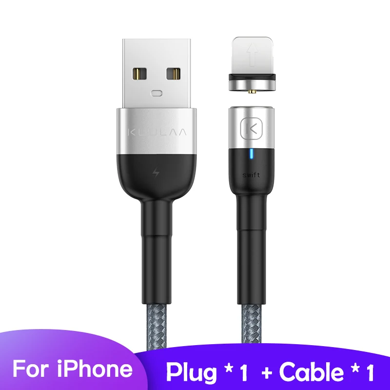 KUULAA Магнитный Micro usb type C кабель для iPhone Xiaomi Android мобильный телефон Быстрая зарядка USB кабель магнит зарядное устройство провод шнур - Цвет: Silver for iPhone