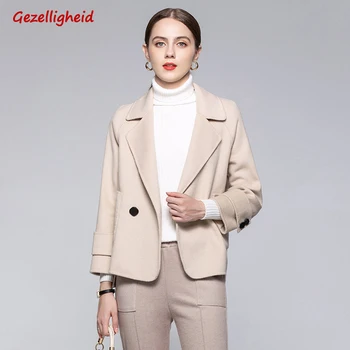 

Gezelligheid 2020 Winter New Short Irregular Woolen Coat women Casual Simple Solid Turn Down Collar Single Button Wool Jacket