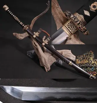 

DAMASCUS FOLDED STEEL BLACK CLAY TEMPERED JAPANESE SAMURAI SWORD KATANA DRAGON