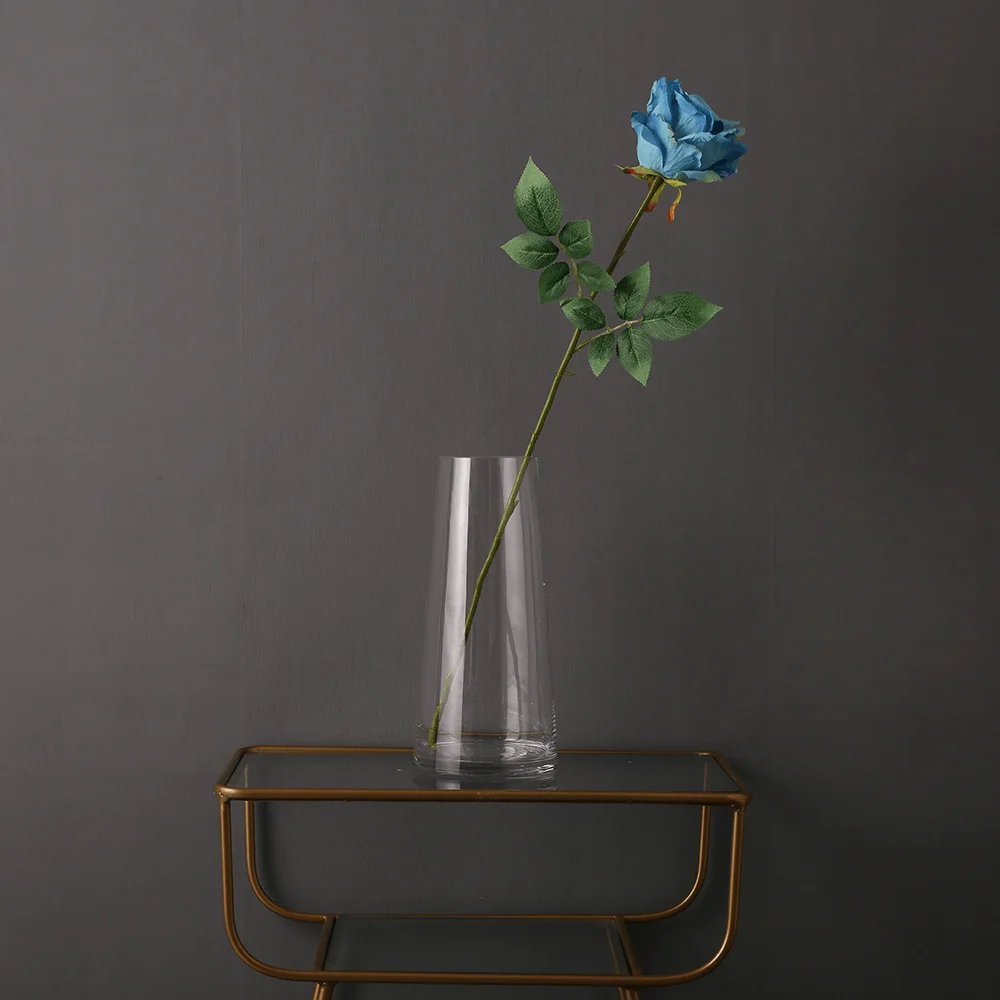 blue Открытый поли шелк Роза с длинным стволом искусственные королевские цветы для свадьбы в 6 цветах белый желтый коралловый розовый красный синий-26," высокий - Цвет: blue