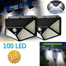 100 светодиодный четырехсторонний светильник на солнечной энергии, настенный светильник с датчиком движения, 3 режима, угол 270 градусов, наружные водонепроницаемые лампы для двора