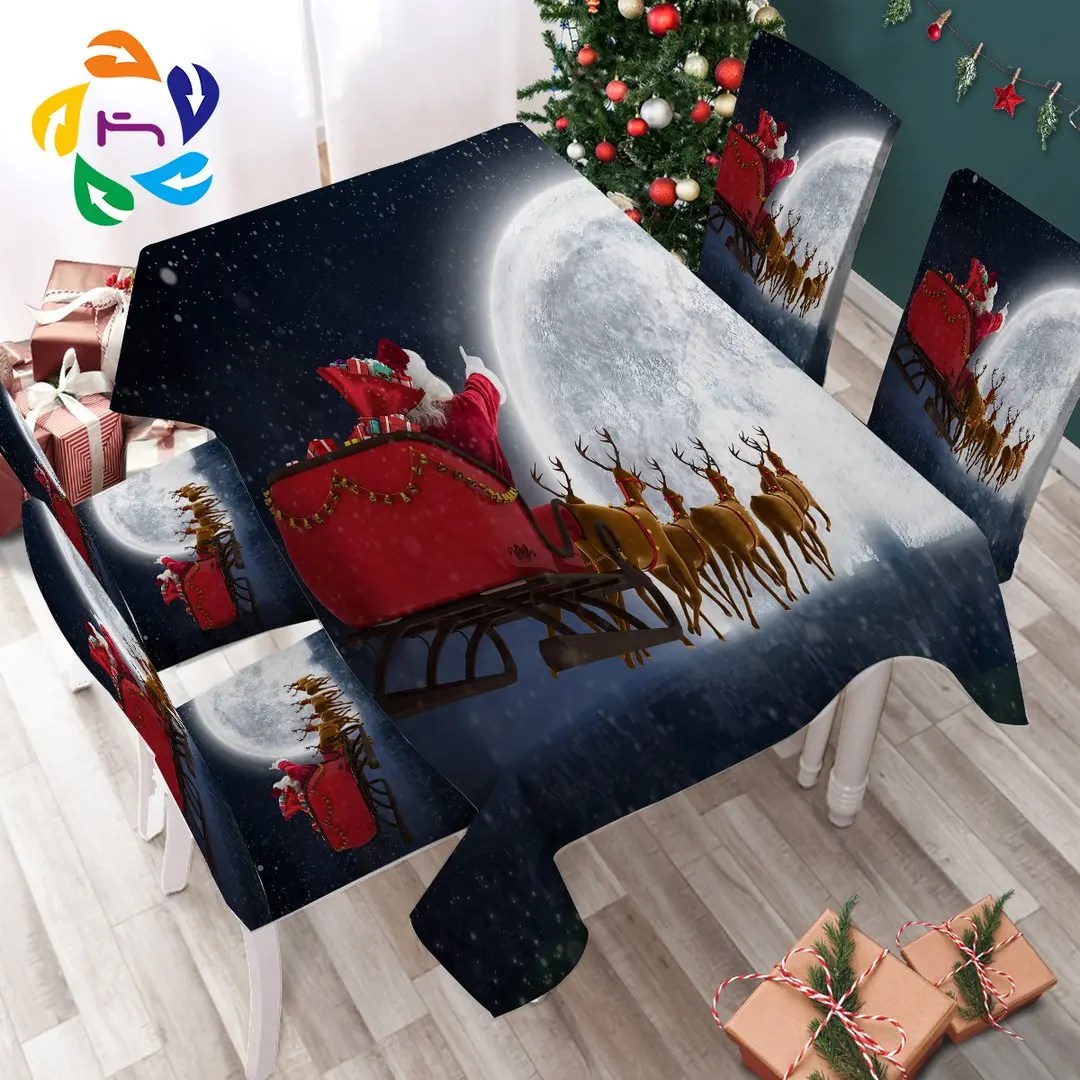 BeddingOutlet Christmas Deer Flying To The Moon Santa Claus Waterproof Dinner Table Cloth for Rectangular Cover | Дом и сад