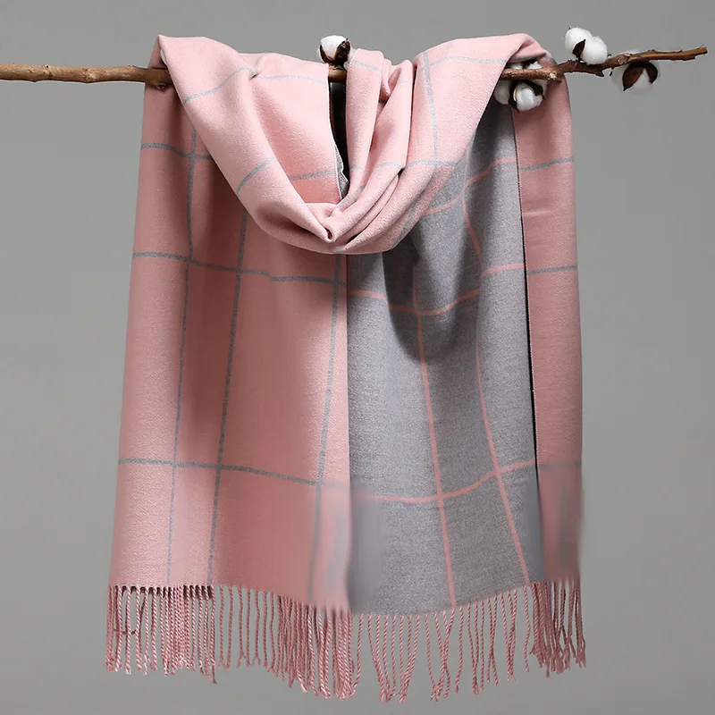 pink 320 г ТОЛСТАЯ Роскошные Для женщин одноцветные кашемировые шарфы с кисточкой леди зимний длинный шарф высокого качества Женский платок Горячая распродажа мужской шарф - Цвет: pink