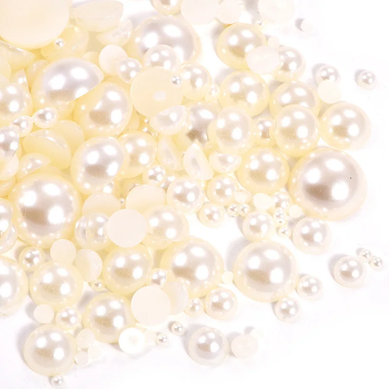 

13 Sizes White Color Half Round Pearls ABS Imitation Pearls Resin Loose Beads Jewelry for DIY Clothes Accessories B1279