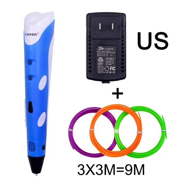 Blue US Myriwell Волшебная 3D Ручка DIY 3D печать ручка с 9 м ABS/PLA нить креативная игрушка дизайн рисунок подарок для детей подарок на день рождения - Цвет: Blue US