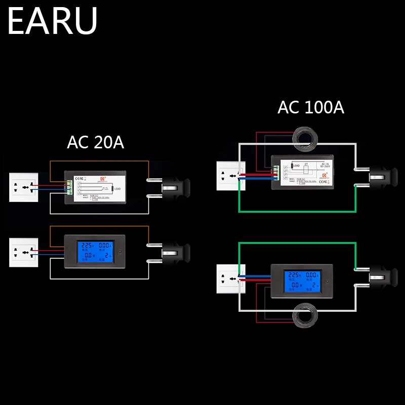 20A 100A AC 80-260V DC 6,5-100 V цифровой светодиодный Вольтметр Амперметр ваттметр измеритель энергии 12V 24V 110V 220V Вольт тестер