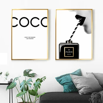 

Posters Prints Vintage Canvas Painting Black Perfume Wall Pictures For Living Room Fashion Art Couture Red lips Home Decoration