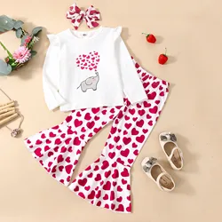 Toddler Baby Girls Pink Heart Print  Valentine's Day Outfits 0-3 Years Baby Girls Party Clothes Set Valentines Baby Clothing