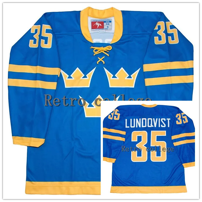 

35 HENRIK LUNDQVIST TEAM Sweden Retro throwback Hockey Jersey Embroidery Stitched Customize any number and name