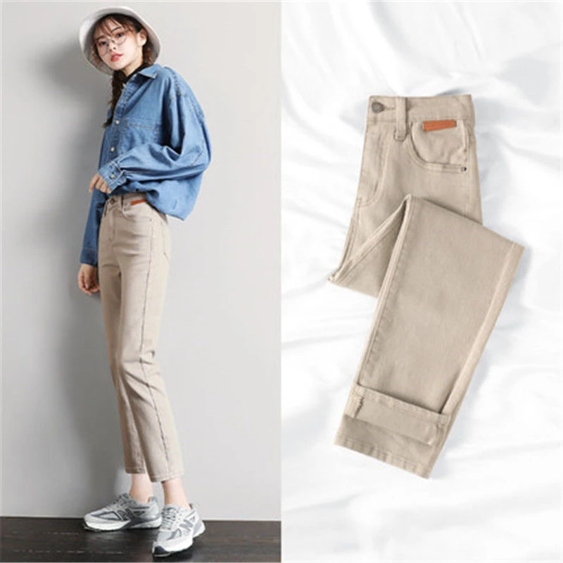 Straight Jeans Women High Wais Plus Size Denim Ankle Length Pants Casual  Female Mom Jeans Korean Fashion Black Beige|Jeans| - AliExpress