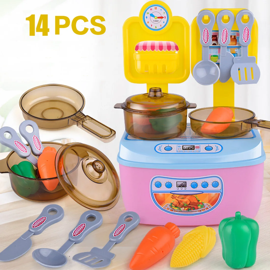 

14Pcs Children Pretend Play Toy Kitchen Tableware Playset