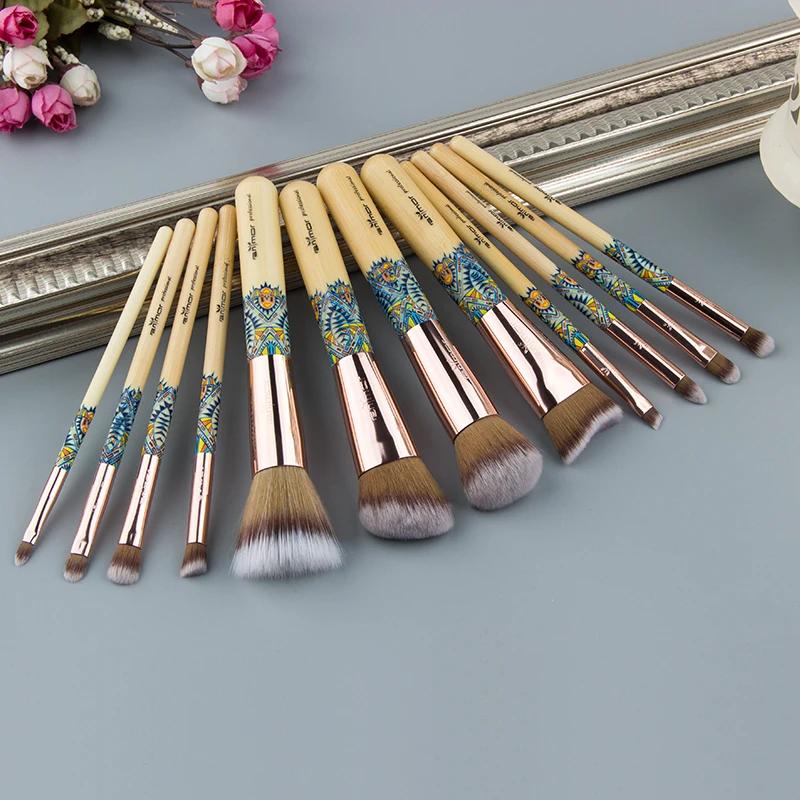 Anmor Новые 12 шт. кисти для макияжа бамбуковые Профессиональные набор мягких