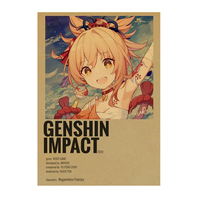 Genshin Impact Anime Posters Kraft Paper Prints Home Room Decor Study Bedroom Bar Cafe Wall Paintings Cartoon Wall Stickers Kraft Paper