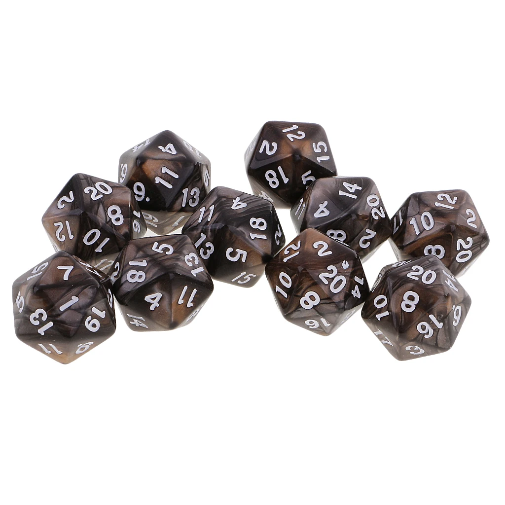 10 шт многогранные 20 сторонних игральных костей D20 кубиков RPG игральные кости настольная игра реквизит настольные игровые принадлежности-Двойные Цвета - Цвет: Coffee Gray