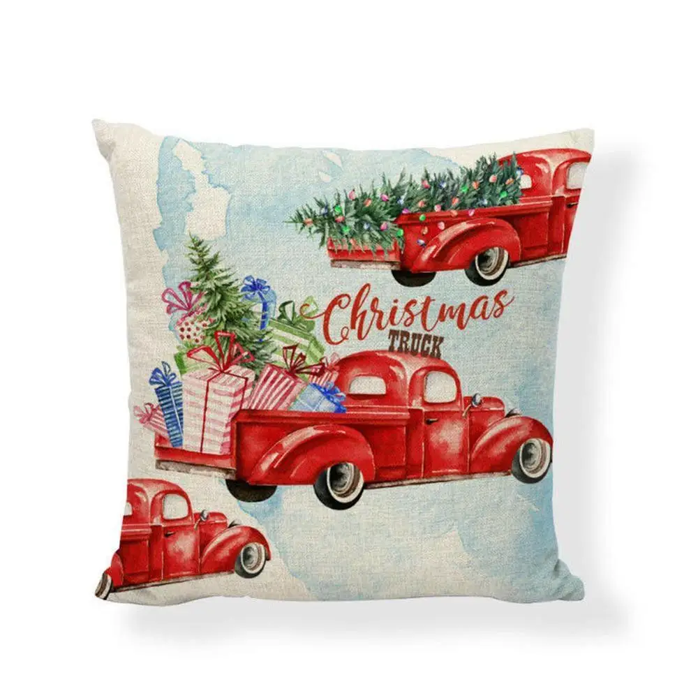 Рождественский красный грузовик 45x45 см Рождественский Чехол на подушку, дерево, украшение для семьи, гостиной, стула, год, Льняные Наволочки с принтом