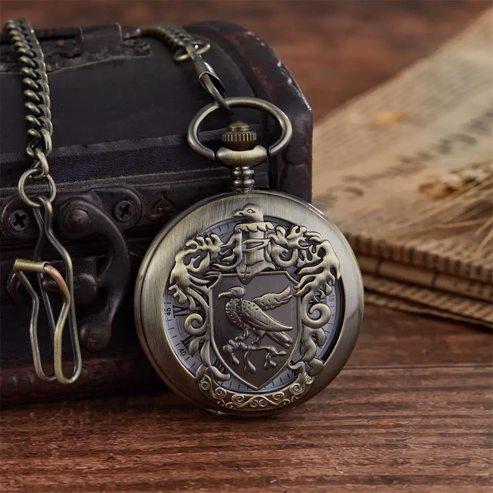 Ретро Золотой Скелет Механические карманные часы для мужчин женщин брелок цепь ручной обмотки двойной Охотник - Цвет: PM184-1