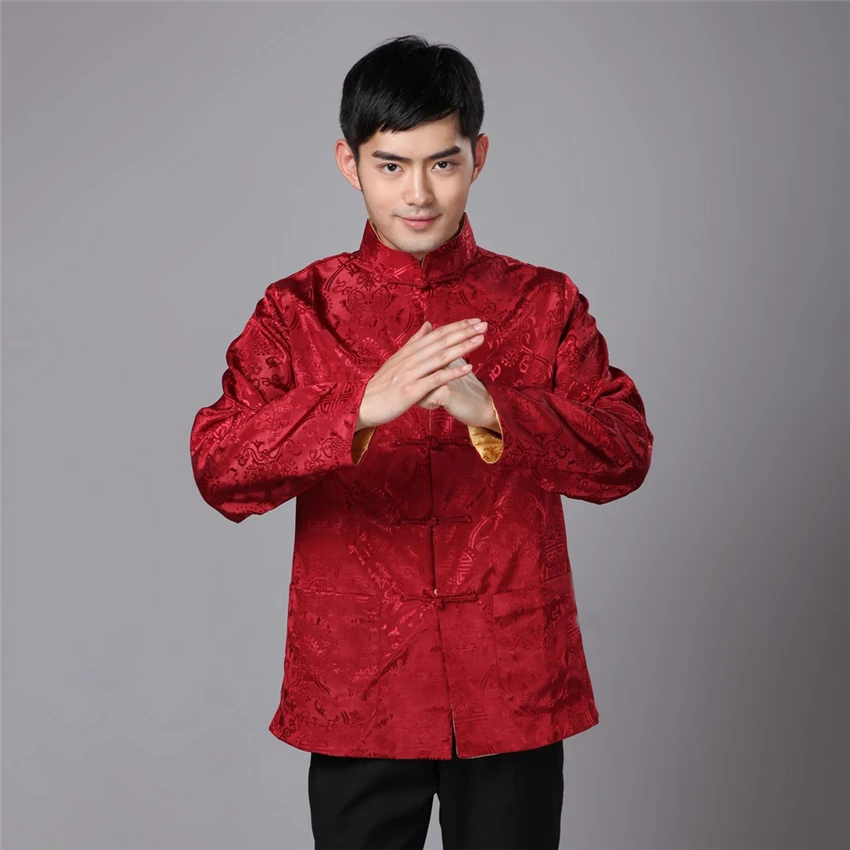 Tang Suit Traditional Chinese Clothing for Men Shirt Jacket Double Wear Collar Cheongsam Top Retro News Year Clothes Kung Fu