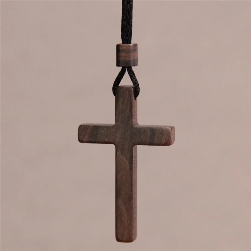 High-Grade Solid Wood Cross Pendant Necklace Women Men Jewelry