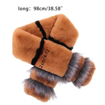 

98x12cm Korean Women Girls Winter Thicken Fluffy Plush Scarf Contrast Color Stripes Soft Windproof Neck Wraps Warmer