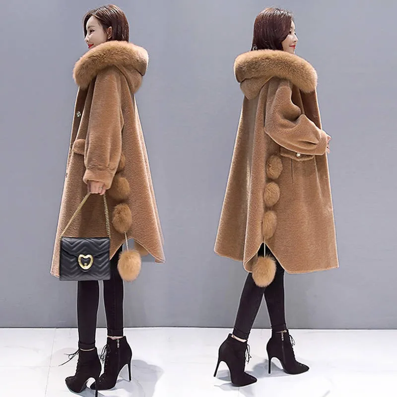 

Thick Coat Female Winter Mid-length Korean-style 2019 New Style Imitation Sheep Shearing Slimming Hooded Fur Collar Fur Overcoat