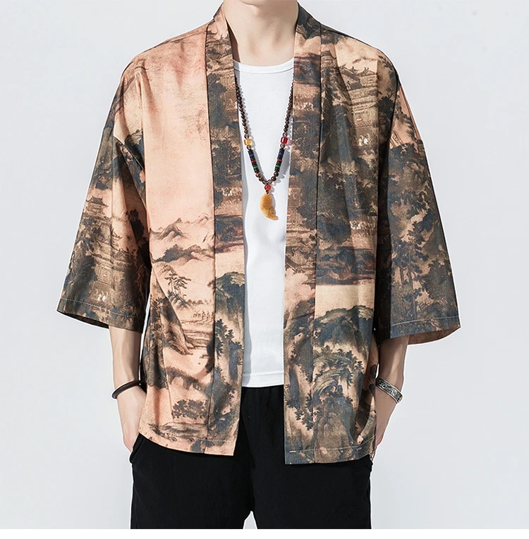 Халат крана японское кимоно yukata 3XL мужской свободный солнцезащитный кардиган 4XL китайский элемент Хан фу кимоно haori 5XL
