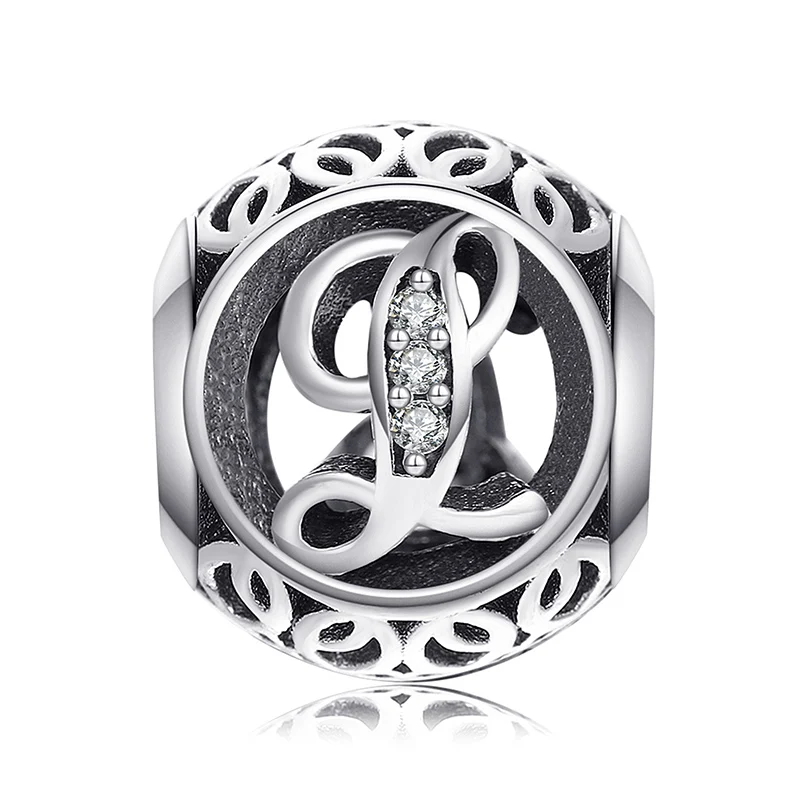 L JewelryPalace Винтаж письмо A-R кубического циркония Aucthentic стерлингового серебра 925 Шарм браслет DIY ювелирных подарки для нее - Окраска металла: L